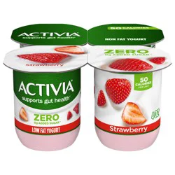 Activia ZERO 0g Added Sugar Strawberry Probiotic Yogurt, Nonfat Yogurt Cups, 4 OZ, 4 Ct