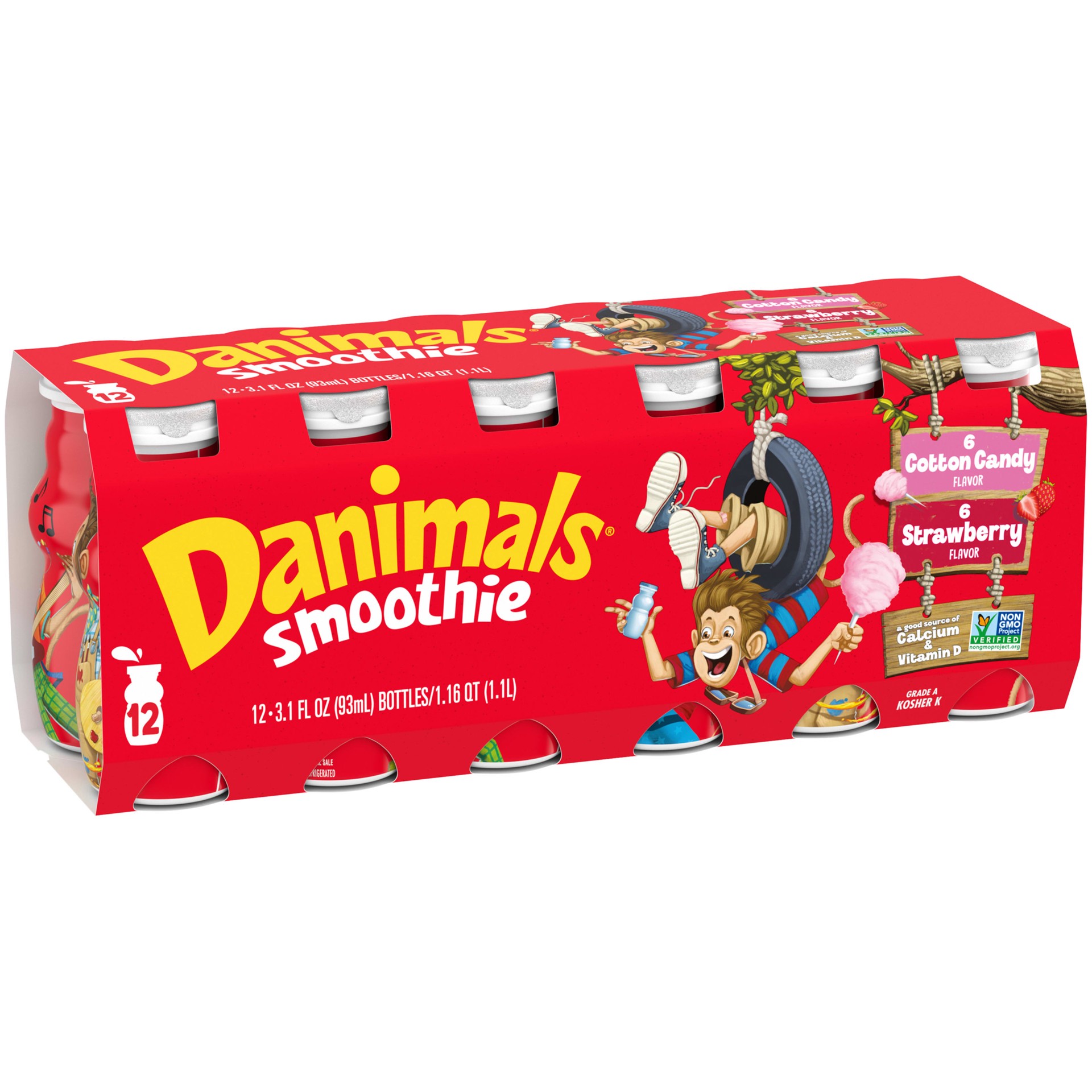slide 4 of 5, Danimals Smoothies, Strawberry Explosion & Cotton Candy, Gluten-Free, Non-GMO Project Verified, 3.1 oz., 12 Pack, 3.10 fl. oz
