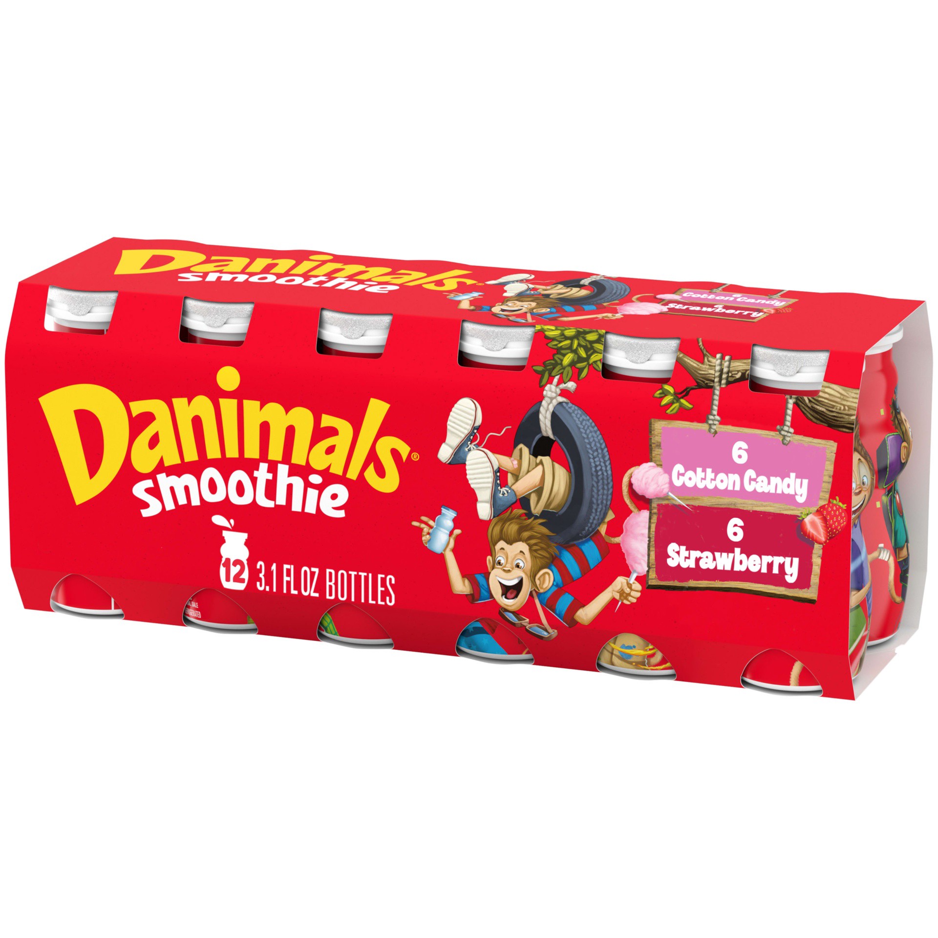 slide 1 of 5, Danimals Smoothies, Strawberry Explosion & Cotton Candy, Gluten-Free, Non-GMO Project Verified, 3.1 oz., 12 Pack, 3.10 fl. oz