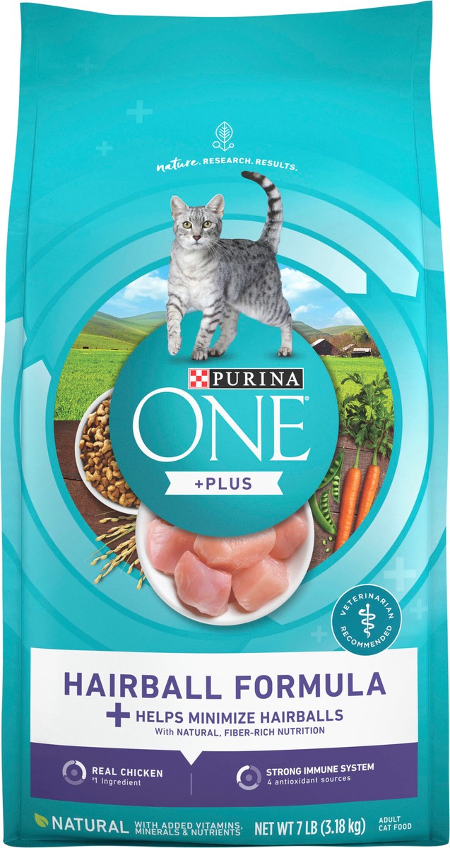 slide 5 of 9, Purina ONE Hairball Formula Adult Premium Chicken Flavor Dry Cat Food - 7lbs, 7 lb