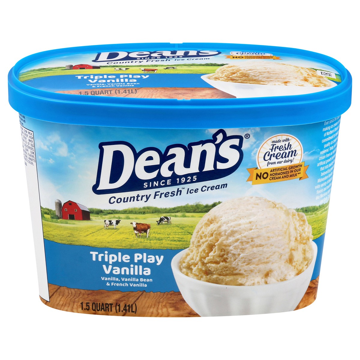 slide 1 of 1, Dean's Country Fresh Triple Play Vanilla Ice Cream, 1.5 qt