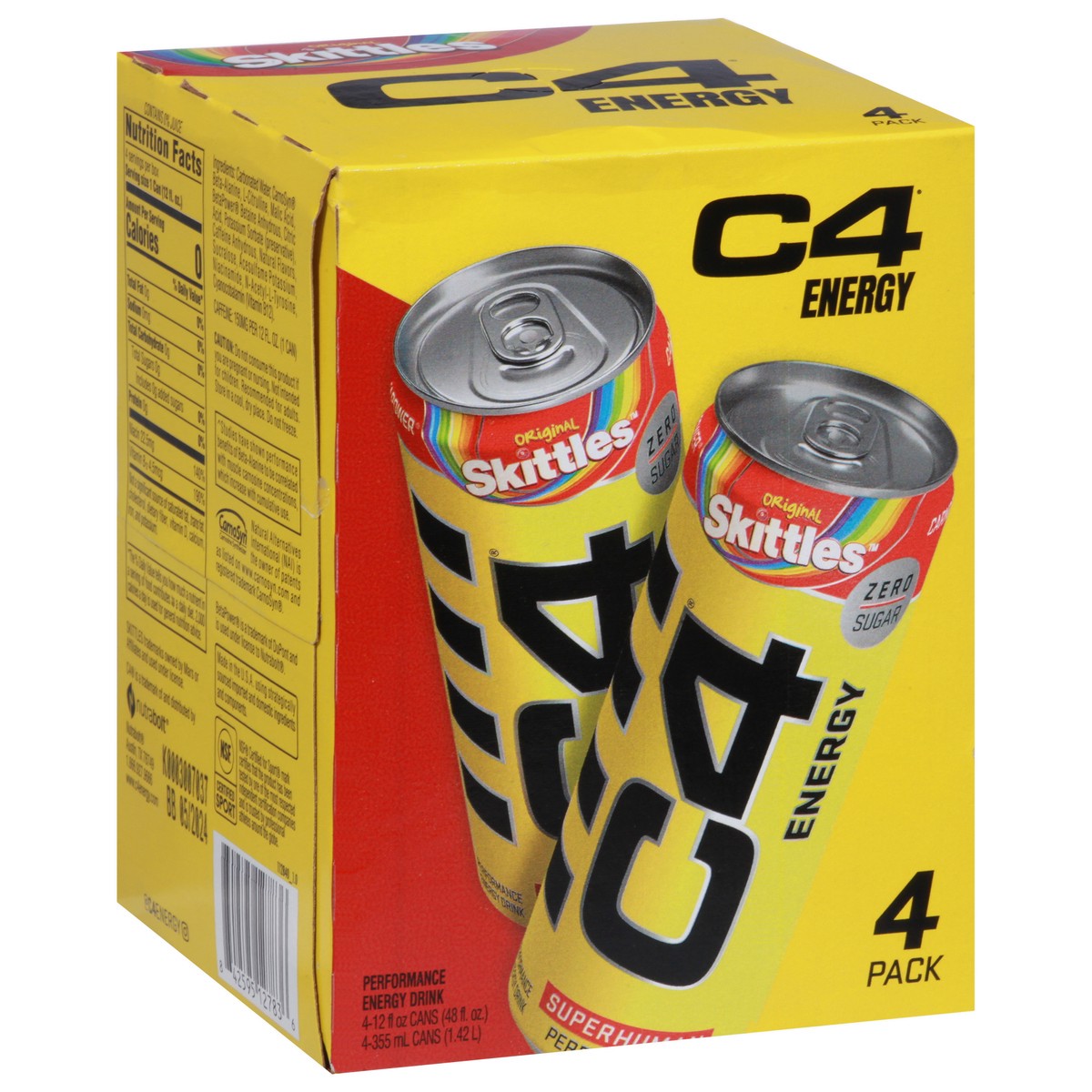 slide 9 of 9, C4 Sport Zero Sugar Performance Original Skittles Energy Drink 4 - 12 fl oz Cans, 12 oz