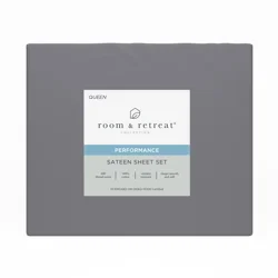 Room & Retreat 400 Thread Counts Sheet Set, Queen, 4 Pieces set, Medium Gray