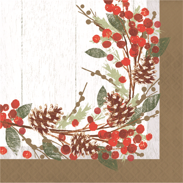 slide 1 of 1, Creative Converting Winter's Wreath Gold Beverage Napkins, 1 ct