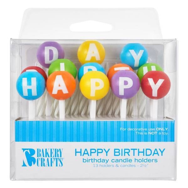 slide 1 of 1, Bakery Crafts DecoPac Candle-Holder-3D-Round Happy Birthday, 13 ct