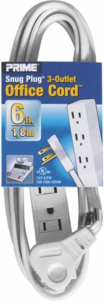 slide 1 of 1, Prime Wire & Cable Snug Plug Low-Profile Office Extension Cord - 6 Foot, 6 ft