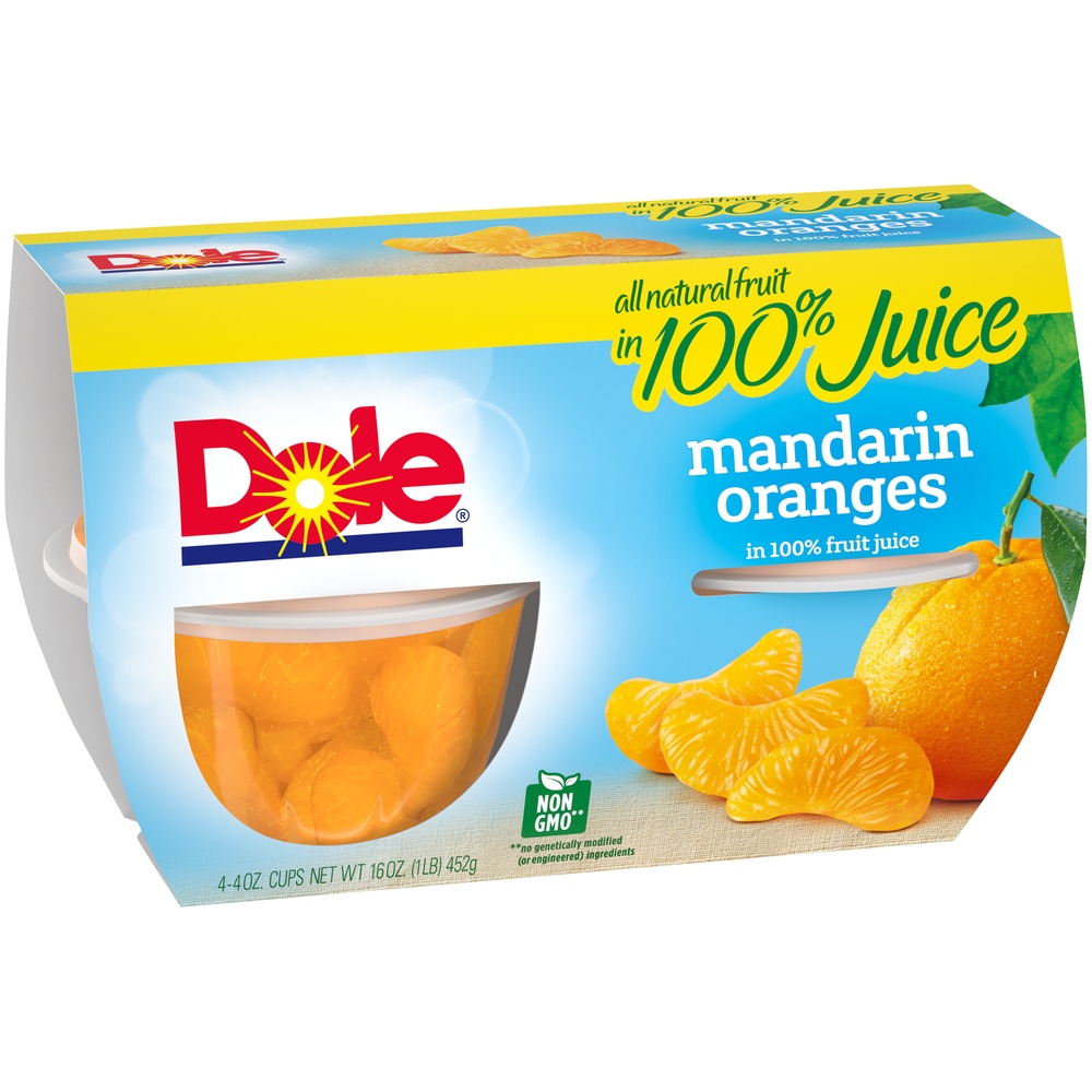 slide 2 of 8, Dole Mandarin Oranges In 100 Fruit Juice, 4 ct; 4 oz