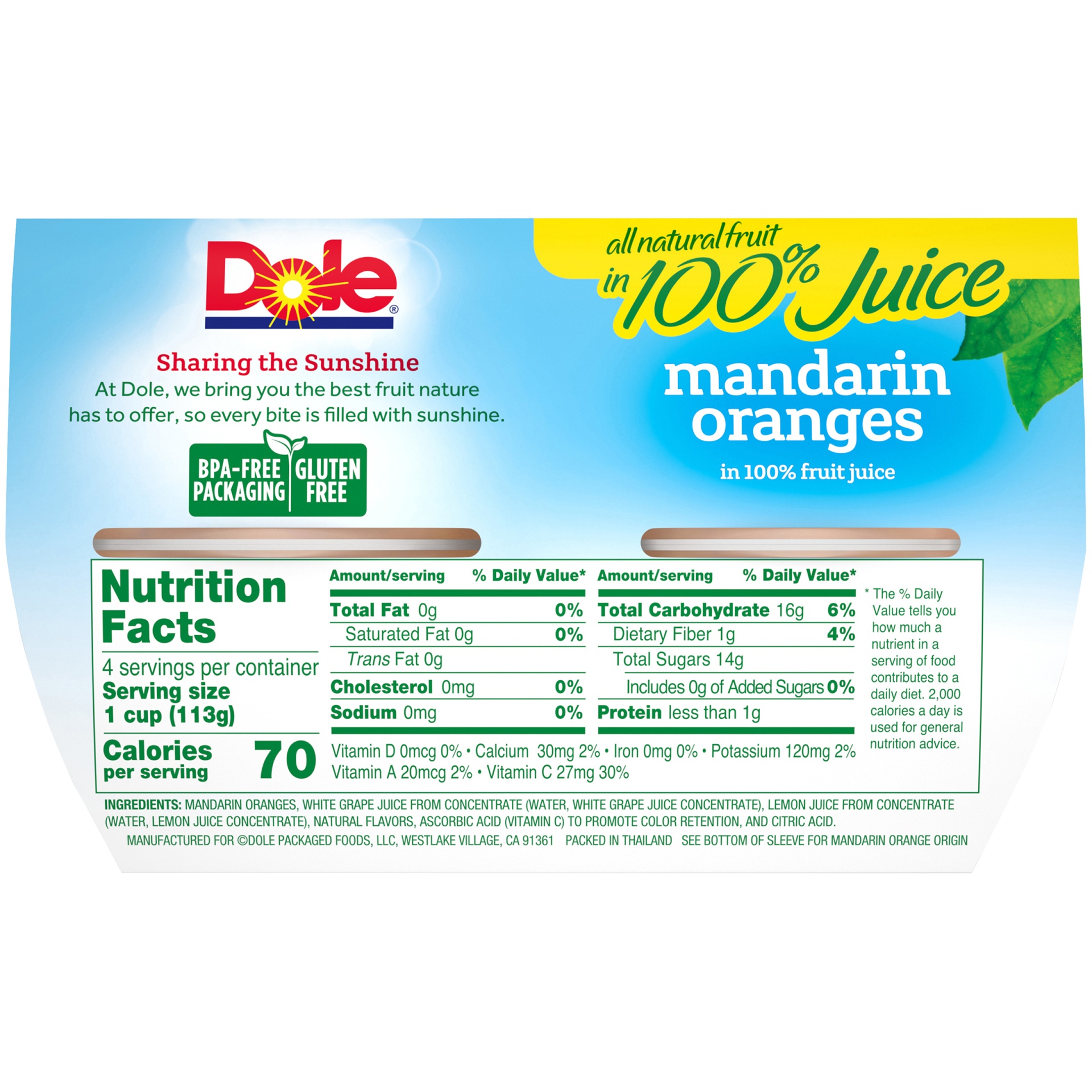 slide 6 of 8, Dole Mandarin Oranges In 100 Fruit Juice, 4 ct; 4 oz