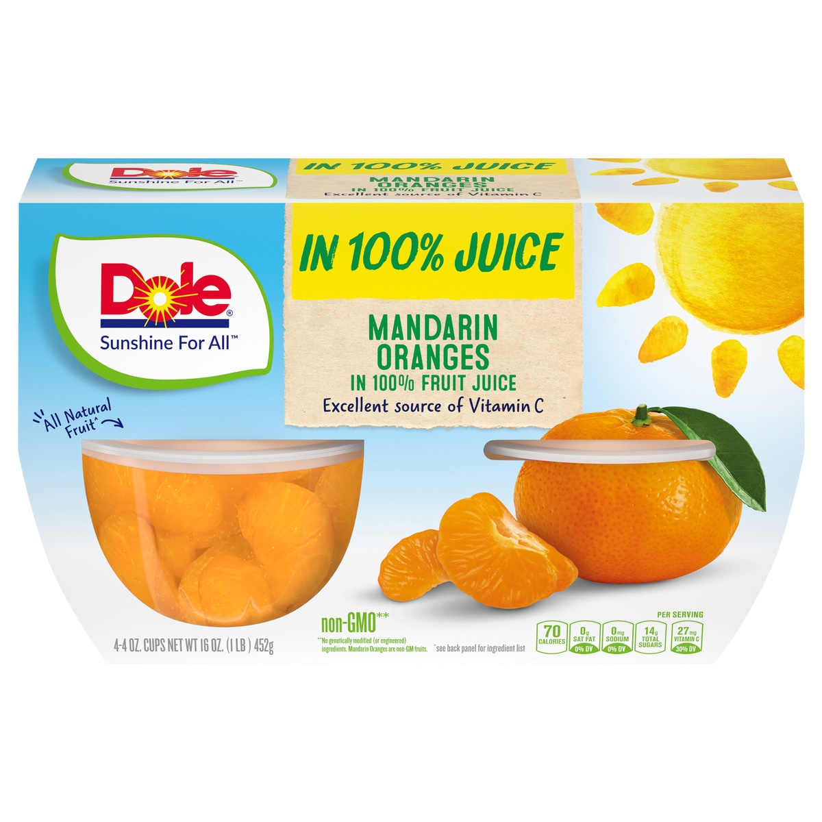 slide 1 of 11, Dole Mandarin Oranges In 100 Fruit Juice, 4 ct; 4 oz