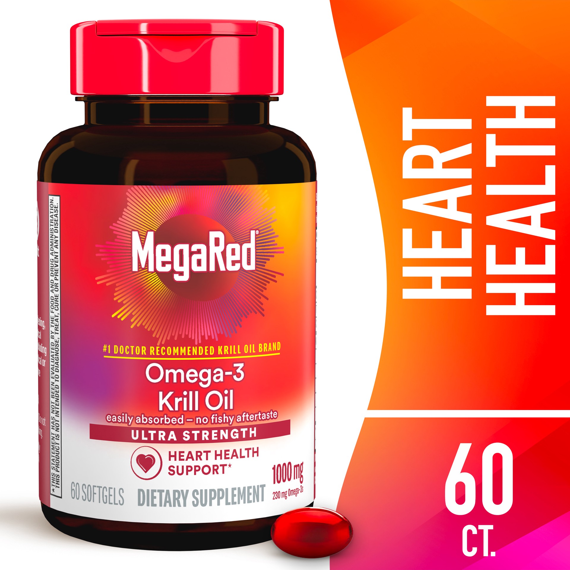 slide 1 of 3, MegaRed 1000mg Ultra Strength Omega-3 Krill Oil, 60 Softgels, 60 ct