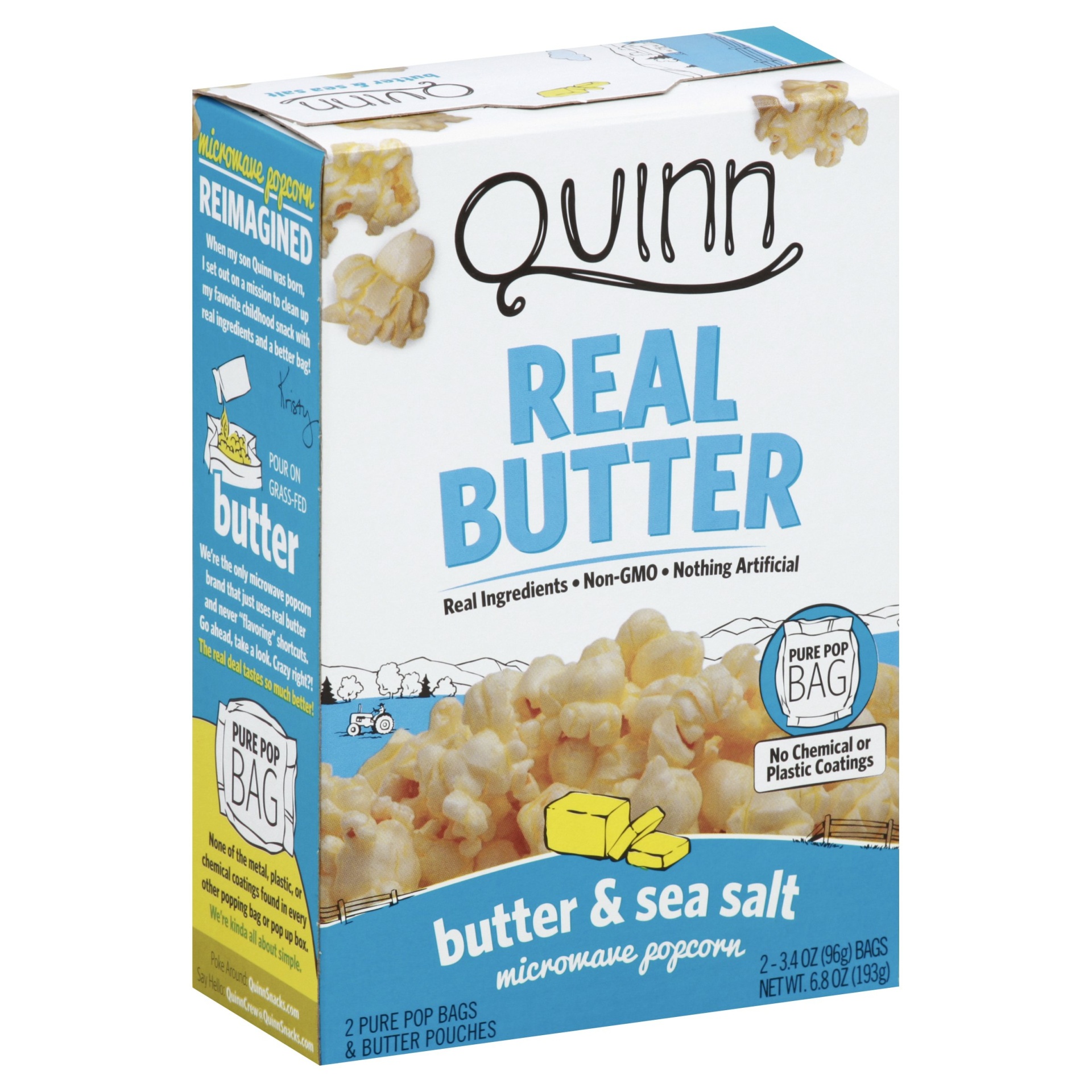 slide 1 of 1, Quinn Real Butter Butter & Sea Salt Microwave Popcorn, 2 ct; 3.4 oz