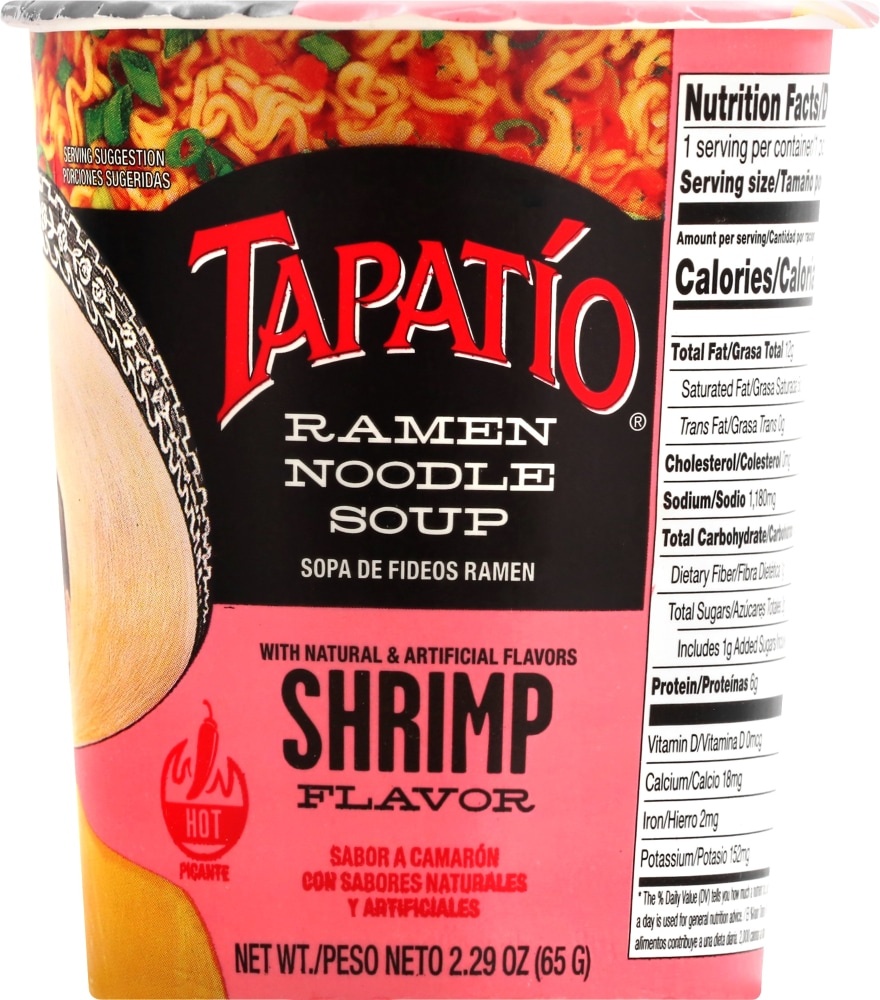 slide 1 of 1, Tapatio Shrimp Flavored Ramen Noodle Soup Cups, 2.9 oz