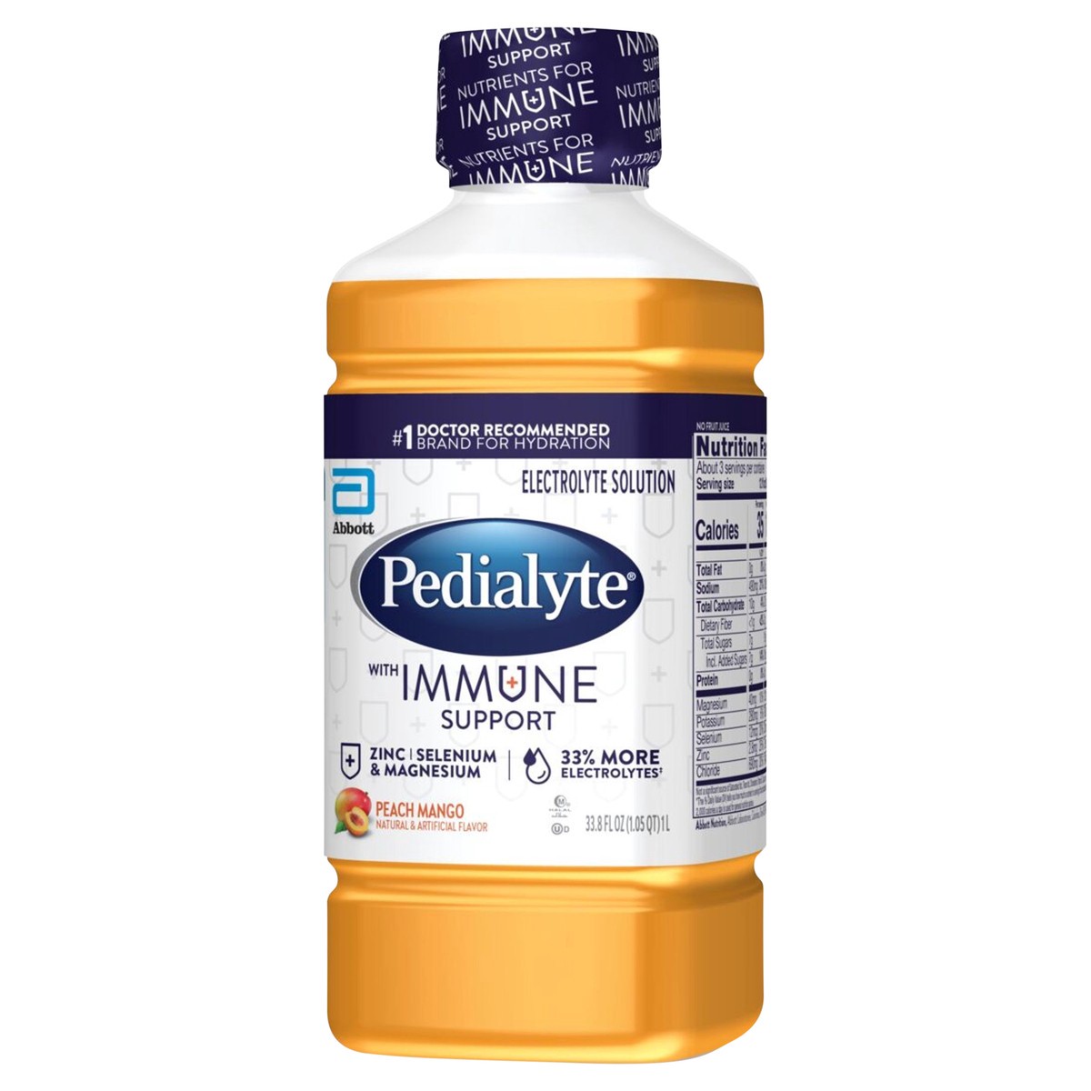 slide 3 of 5, Pedialyte Peach Mango Electrolyte Solution with Immune Support 33.8 fl oz, 33.8 fl oz