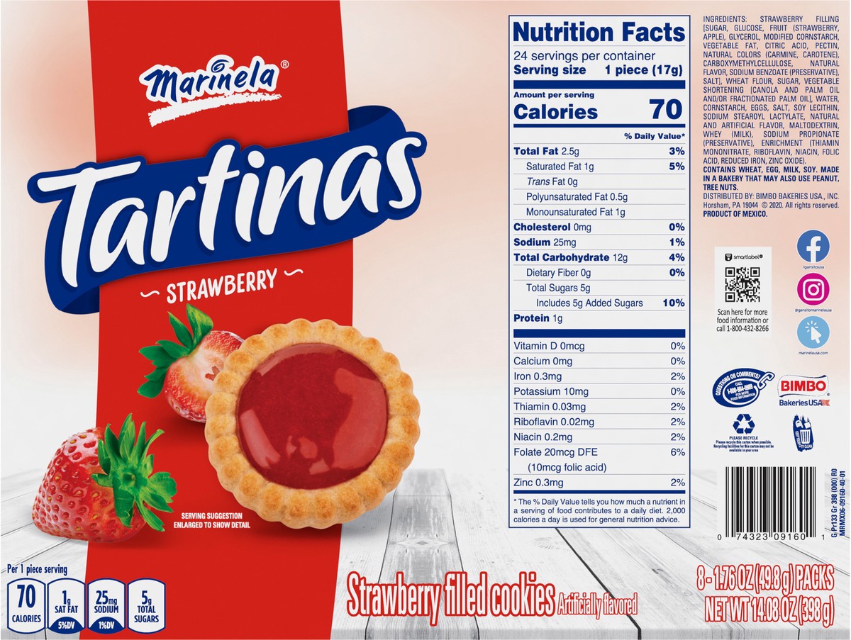 slide 5 of 11, Marinela Tartinas Strawberry Filled Cookies, 11 oz