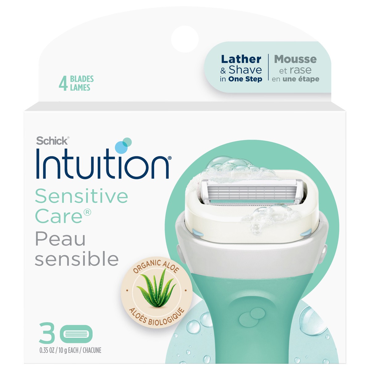 slide 1 of 9, Schick Intuition Sensitive Care With Natural Aloe Women's Refill Razor Blades, 3 ct