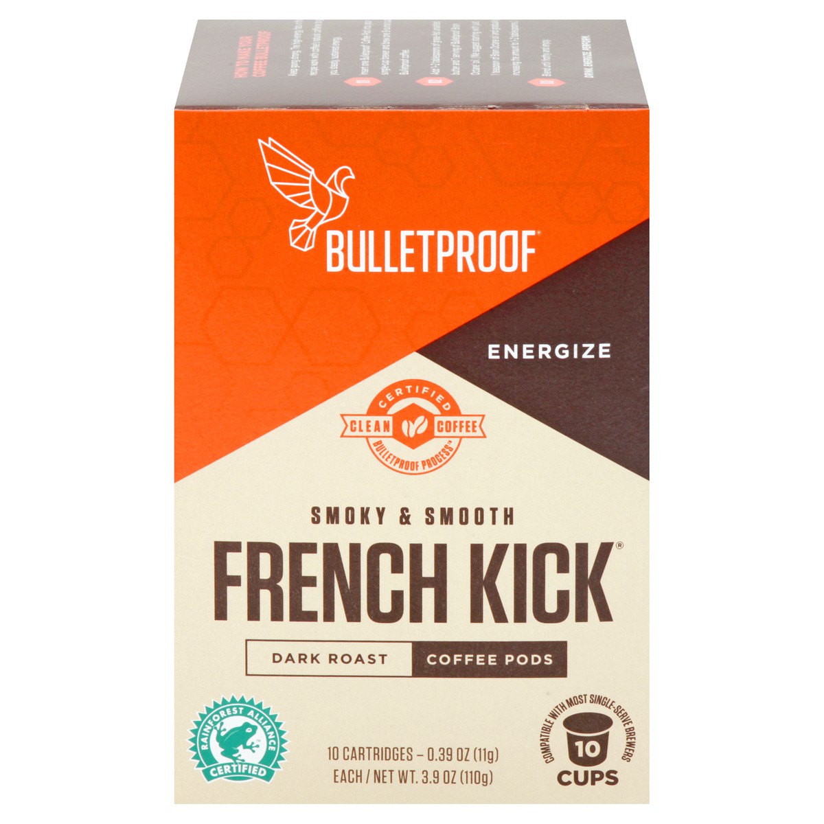 slide 1 of 9, Bulletproof Smoky & Smooth French Kick Dark Roast Pods Coffee 10 ea, 10 ct