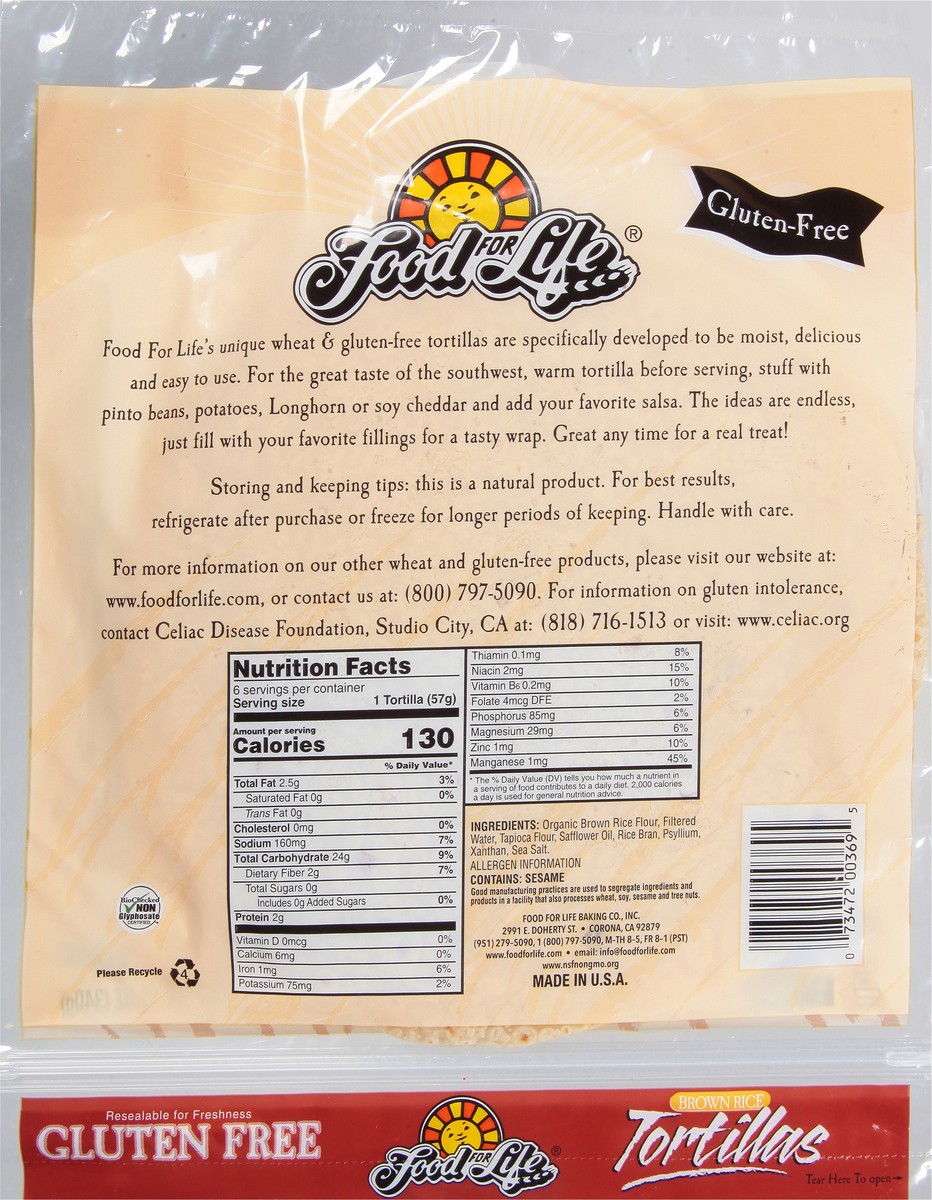 slide 6 of 9, Food for Life Gluten Free Brown Free Tortillas 6 ea, 1 ct