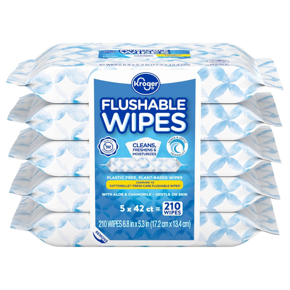 slide 1 of 1, Kroger® Moist Flushable Wipes, 5 ct; 42 ct