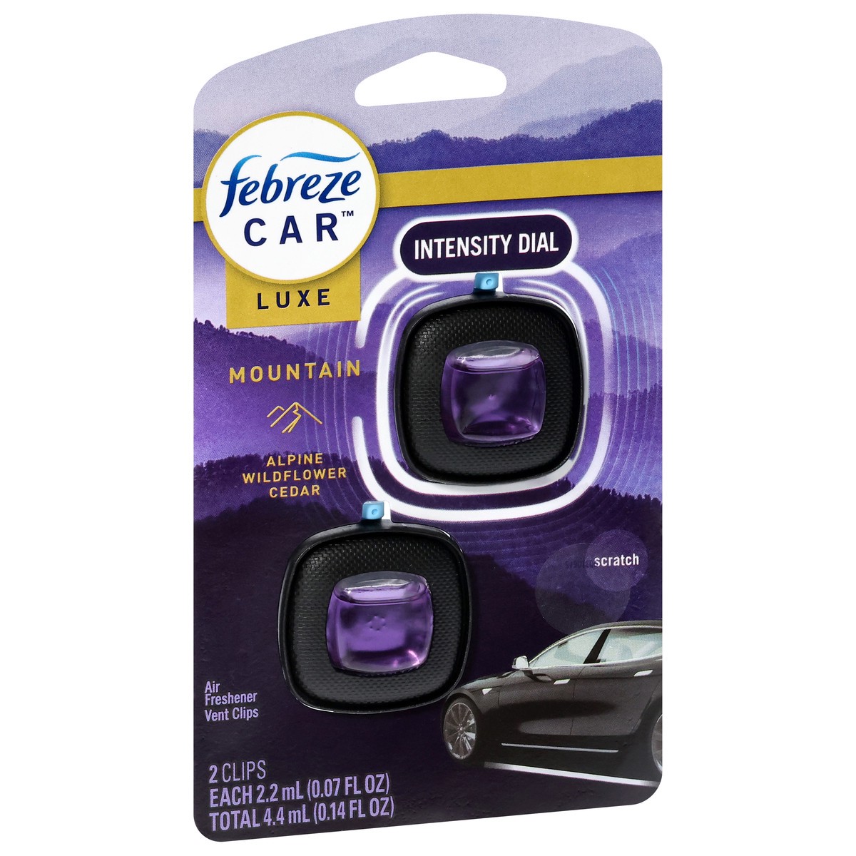 slide 3 of 4, Febreze Car Vent Clips Intensity Dial Mountain Air Freshener 2 - 0.07 fl oz Each, 2 ct