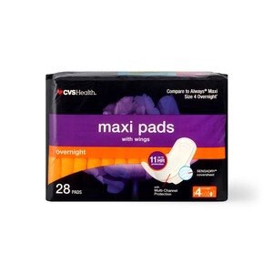 slide 1 of 1, CVS Health Maxi Pads With Wings, Overnight, 28 Pk, 1 ct