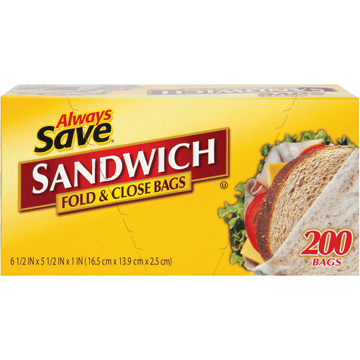 slide 1 of 1, Always Save Fold & Close Sandwich Bags, 200 ct