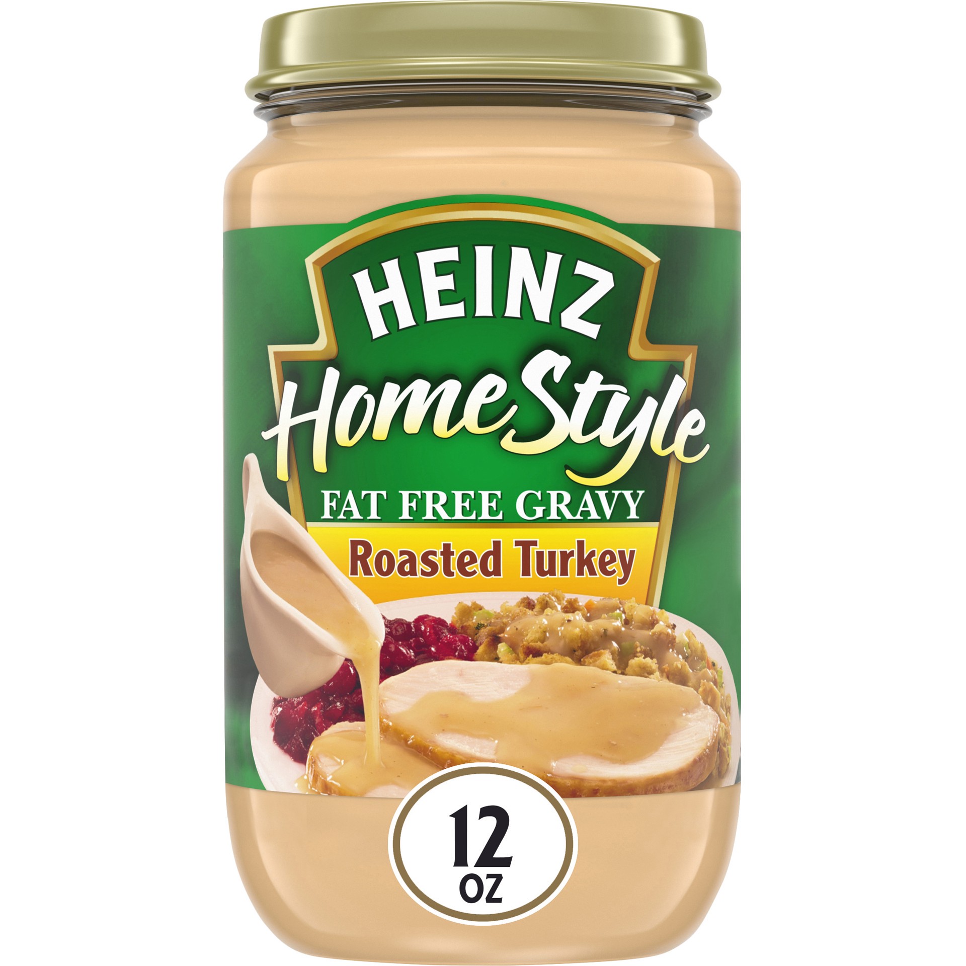 slide 1 of 5, Heinz HomeStyle Roasted Turkey Fat Free Gravy, 12 oz Jar, 12 oz