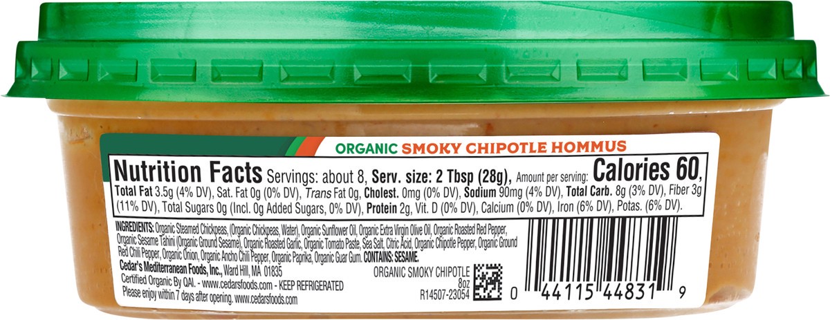 slide 4 of 4, Cedar's Foods Organic Smoky Chipotle Hommus, 8 oz