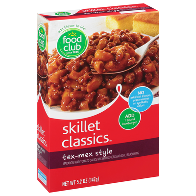 slide 1 of 1, Food Club Skillet Classics, Tex-mex Style Macaroni And Tomato Sauce Mix With Spices And Chili Seasoning, 5.2 oz