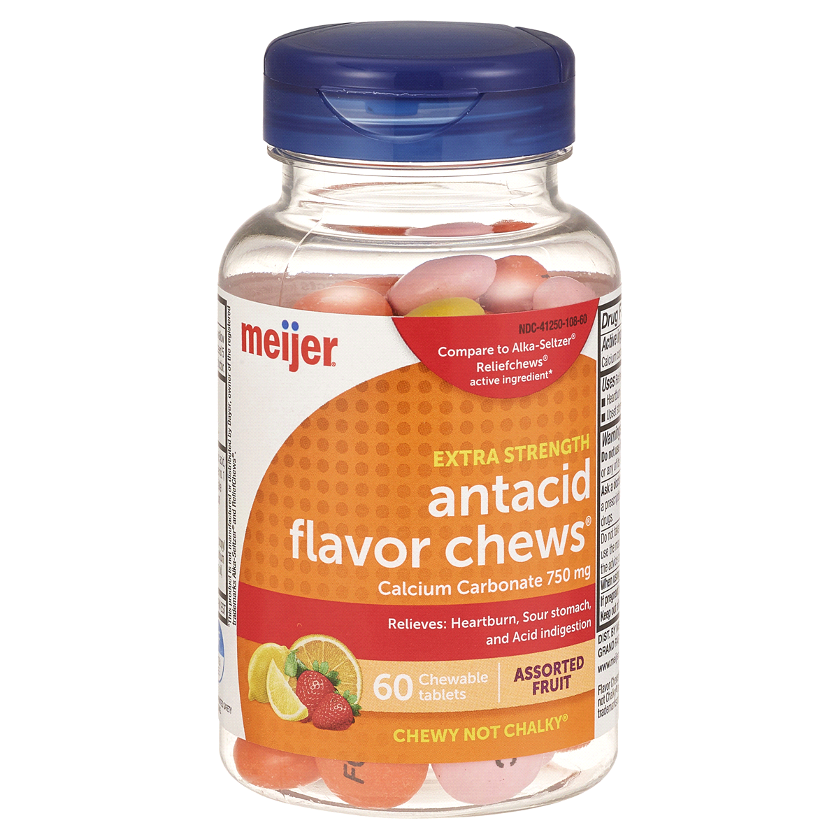 slide 1 of 1, Meijer Antacid Assorted Fruit Flavor Chews, 60 ct