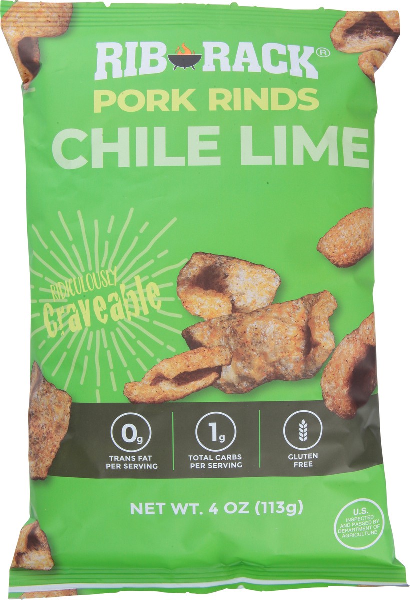 slide 7 of 9, Rib Rack Chile Lime Pork Rinds, 4 oz