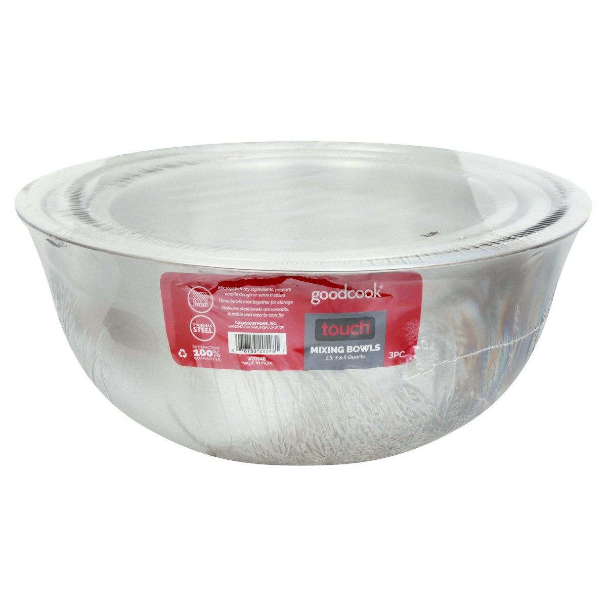 slide 1 of 10, Good Cook Touch Stainless Steel Mixing Bowls - 3 ct, 3 ct