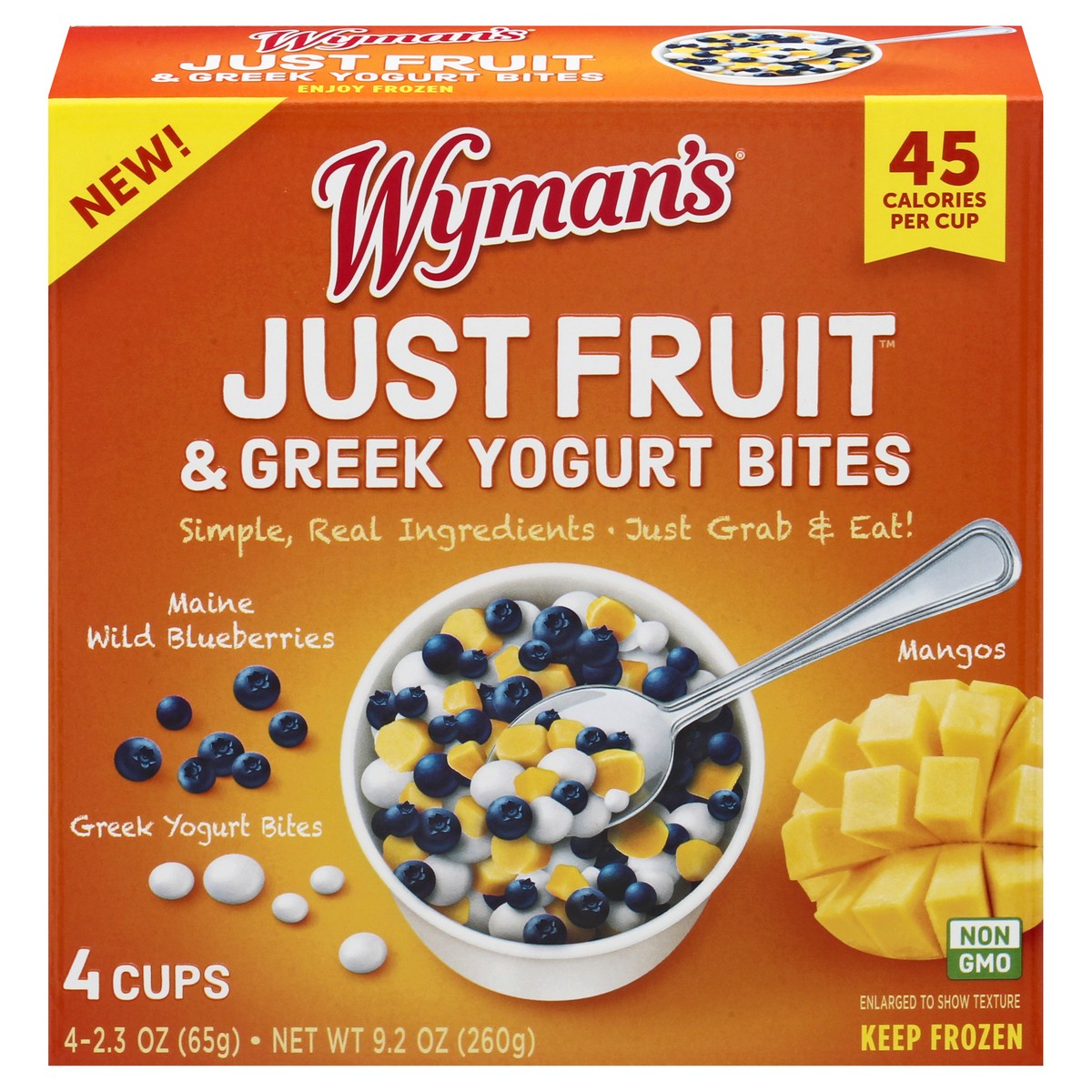 slide 1 of 9, Wyman's Maine Wild Blueberries, Mangos Just Fruit & Greek Yogurt Bites 4 ea, 4 ct