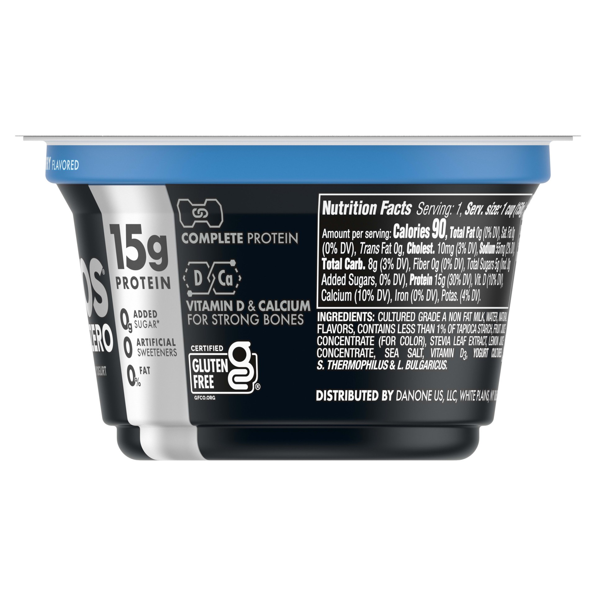 slide 3 of 5, Oikos Triple Zero Blueberry Nonfat Greek Yogurt, 0% Fat, 0g Added Sugar and 0 Artificial Sweeteners, Just Delicious High Protein Yogurt, 5.3 OZ Cup, 5.3 oz