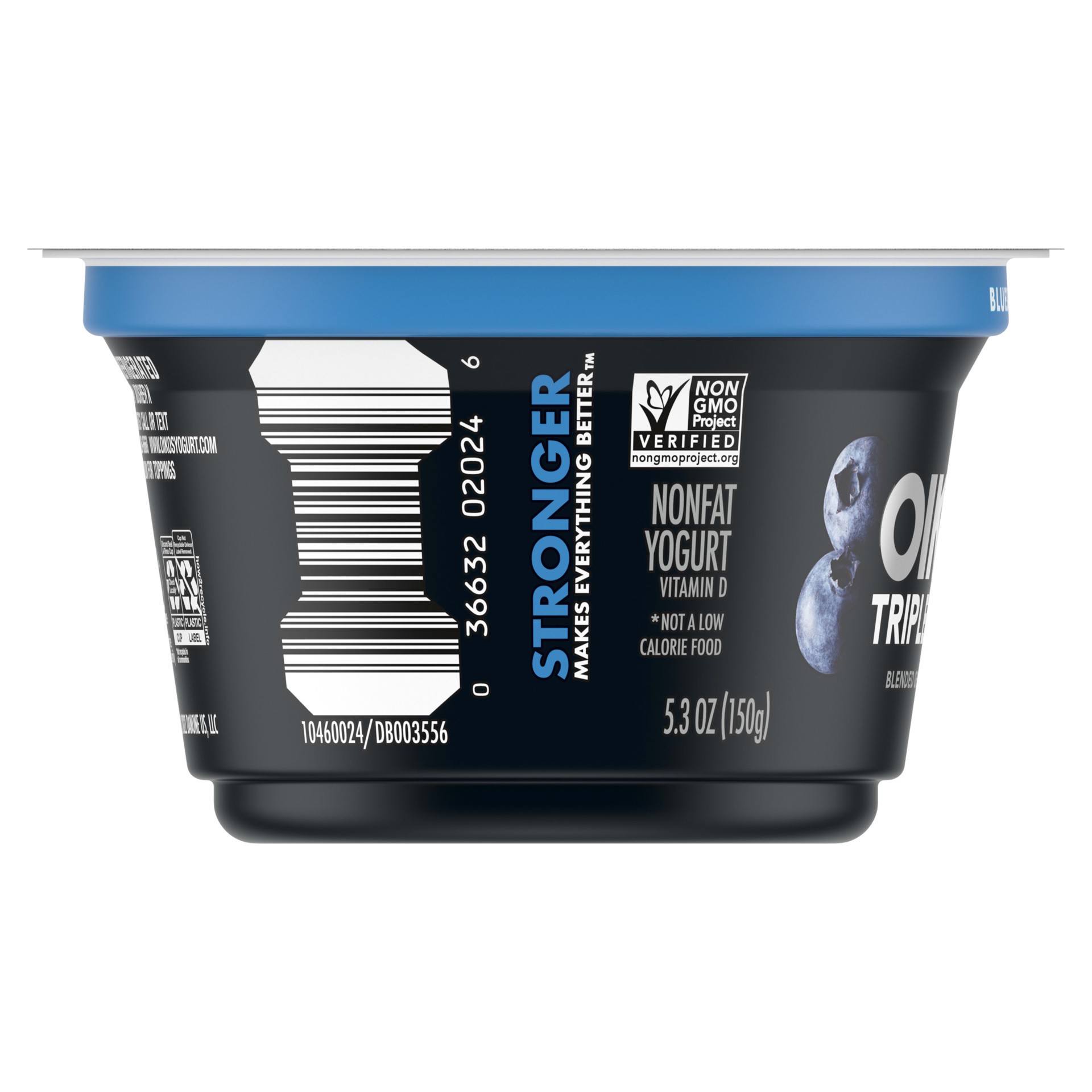 slide 5 of 5, Oikos Triple Zero Blueberry Nonfat Greek Yogurt, 0% Fat, 0g Added Sugar and 0 Artificial Sweeteners, Just Delicious High Protein Yogurt, 5.3 OZ Cup, 5.3 oz