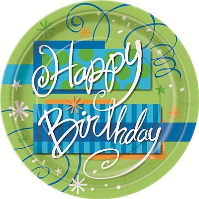 slide 1 of 1, Unique Industries Bright Birthday Plate, 8 ct; 7 in