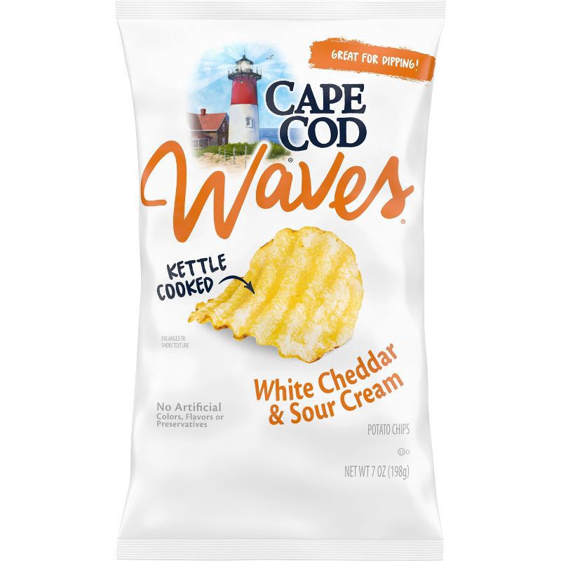 slide 1 of 5, Cape Cod Waves Potato Chips, Wavy Cut White Cheddar & Sour Cream Kettle Chips, 7 Oz, 7 oz