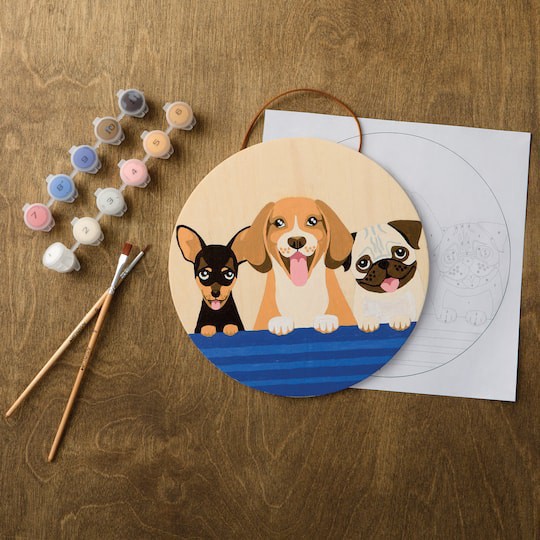 slide 1 of 3, Artist's Loft Dogs Paint-By-Number Round Plywood Surface Kit, 8 in