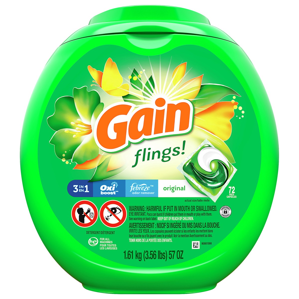 slide 6 of 6, Gain Flings Pacs Original Detergent 72 ea, 72 ct