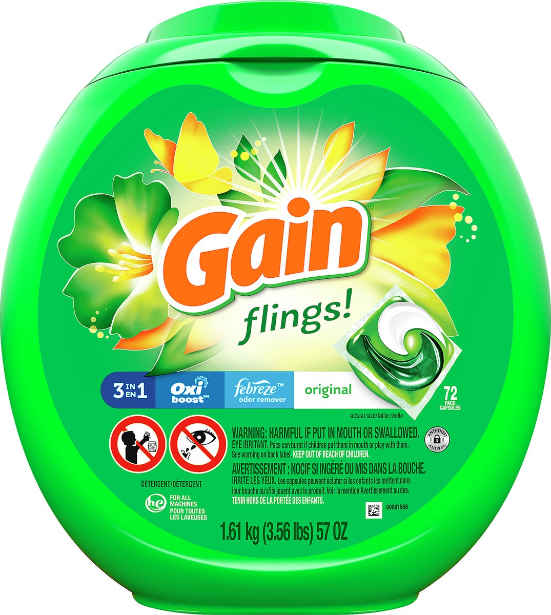 slide 1 of 6, Gain Flings Pacs Original Detergent 72 ea, 72 ct