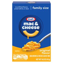 Kraft Mac and Cheese, 1 Family Size Box, for Easy Dinner or Dinner Sides, Original Flavor, No Artificial Flavors, Preservatives or Dyes, 14.5 oz