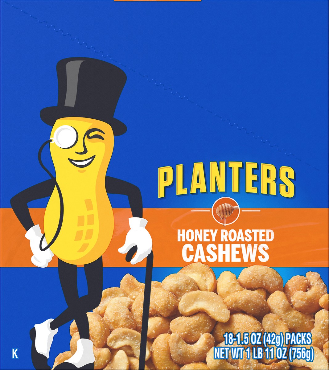 slide 1 of 10, Planters Honey Roasted Cashews, 18 ct Box, 1.5 oz Packs, 1.69 lb