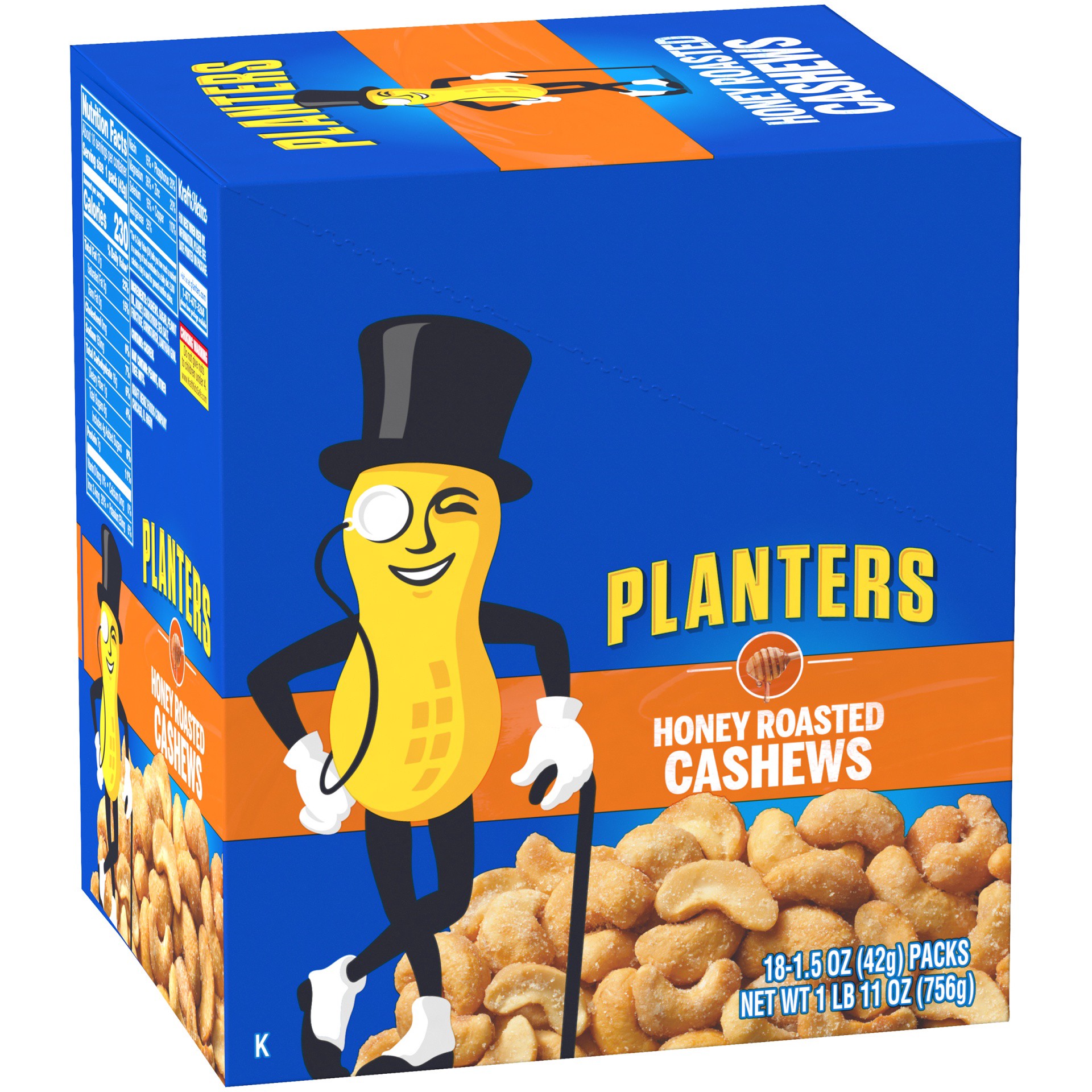 slide 7 of 10, Planters Honey Roasted Cashews, 18 ct Box, 1.5 oz Packs, 1.69 lb