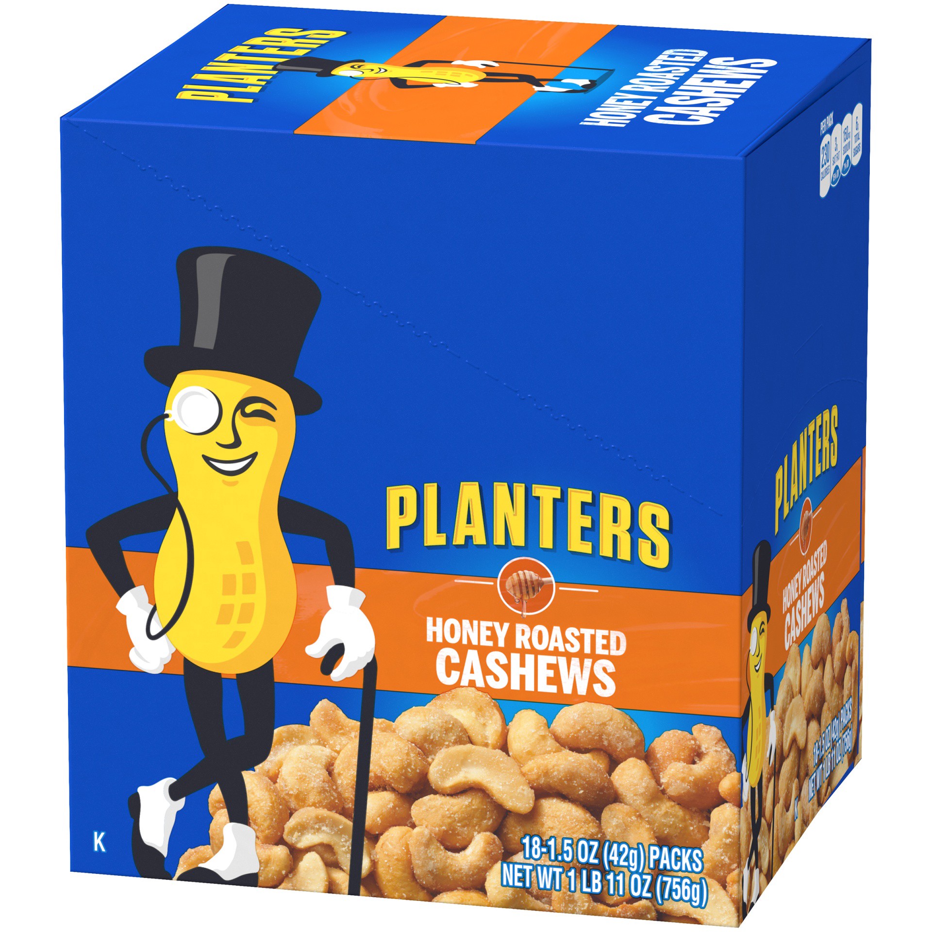 slide 4 of 10, Planters Honey Roasted Cashews, 18 ct Box, 1.5 oz Packs, 1.69 lb