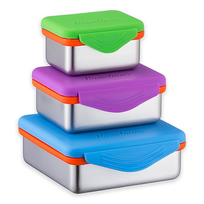 slide 1 of 4, Bruntmor Stainless Steel Food Container Set with Snapping Lids, 3 ct