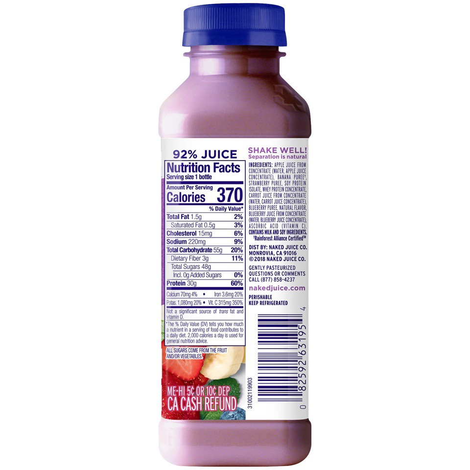 slide 3 of 4, Naked Double Berry Protein Juice Smoothie, 1 ct