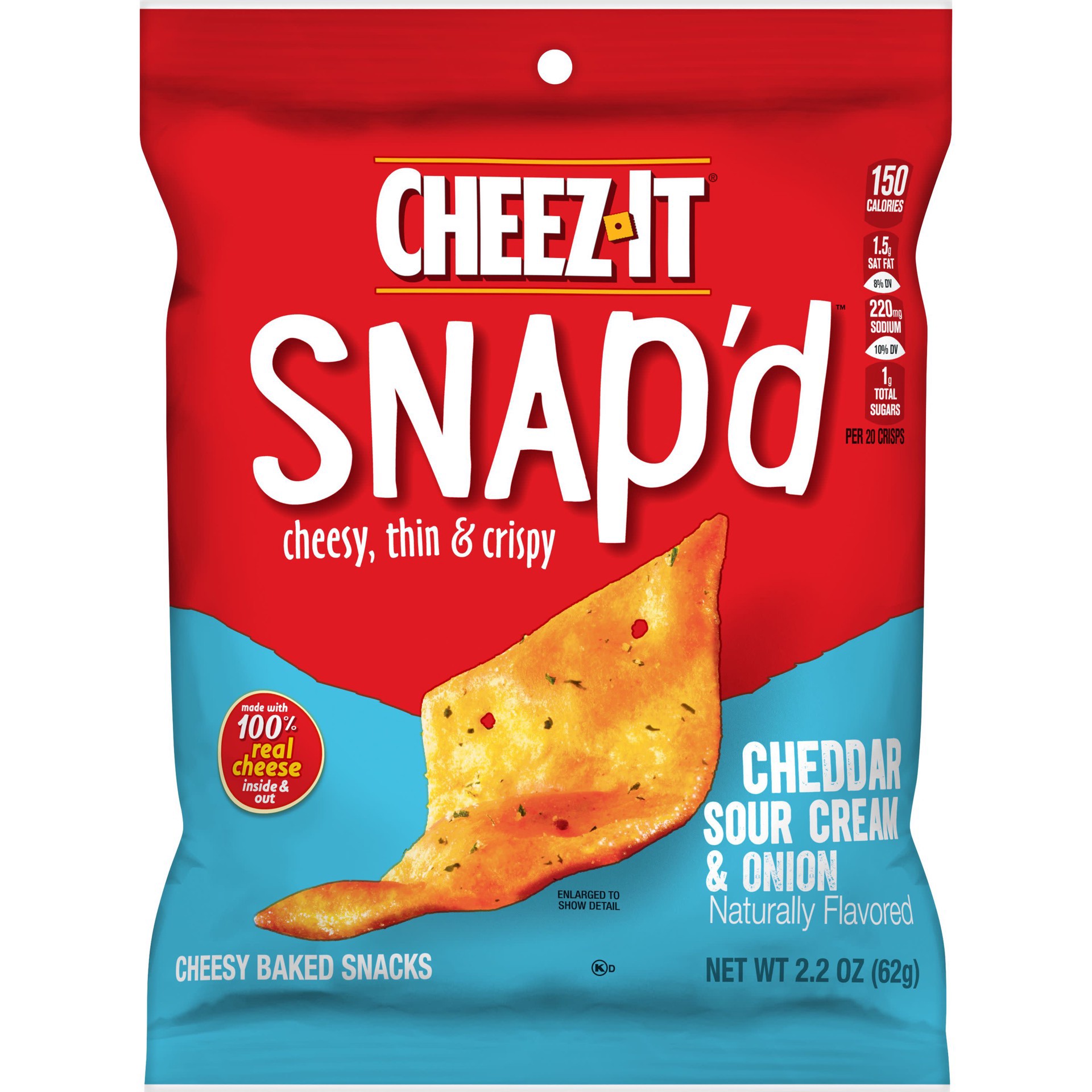 slide 1 of 5, Cheez-It Snap'd Cheese Cracker Chips, Cheddar Sour Cream Onion, 2.2 oz, 2.2 oz