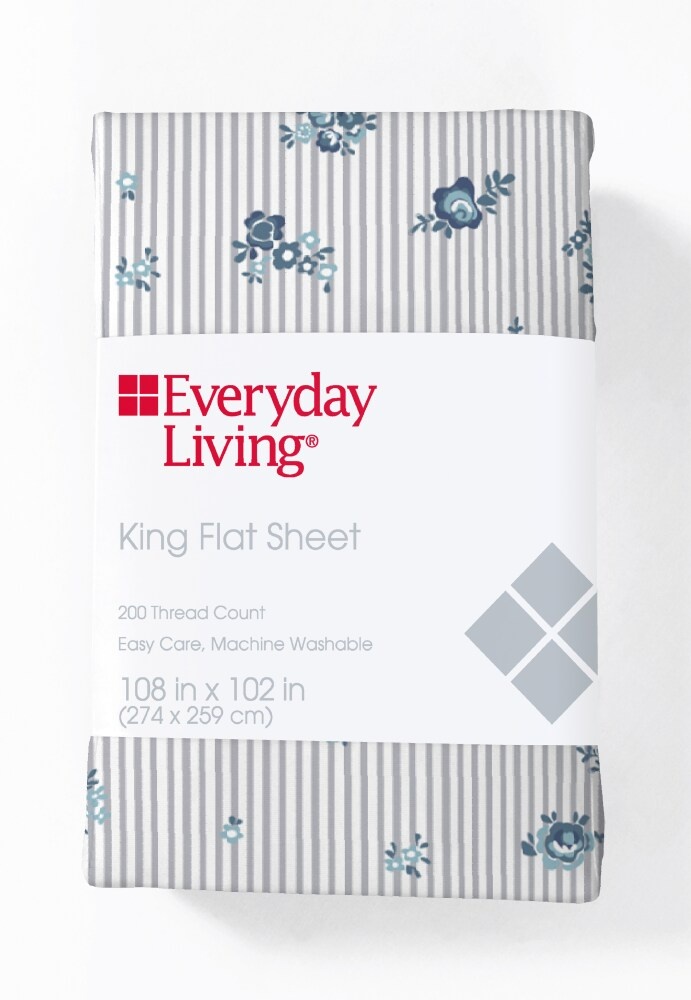 slide 1 of 1, Everyday Living 200 Thread Count Cotton/Polyester Flat Sheet - Peonies Pinstripe, King Size