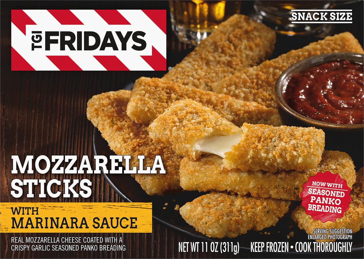 slide 9 of 9, T.G.I. Fridays TGI Fridays Mozzarella Sticks Frozen Snacks with Marinara Sauce, 11 oz Box, 11 oz