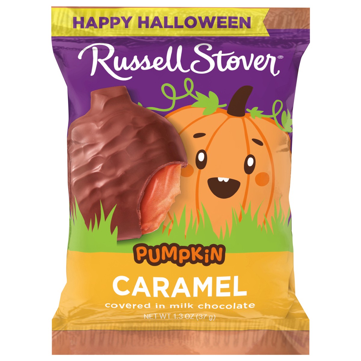 slide 1 of 8, RUSSELL STOVER Halloween Milk Chocolate Caramel Candy Pumpkin, 1.3 oz., 1.3 oz