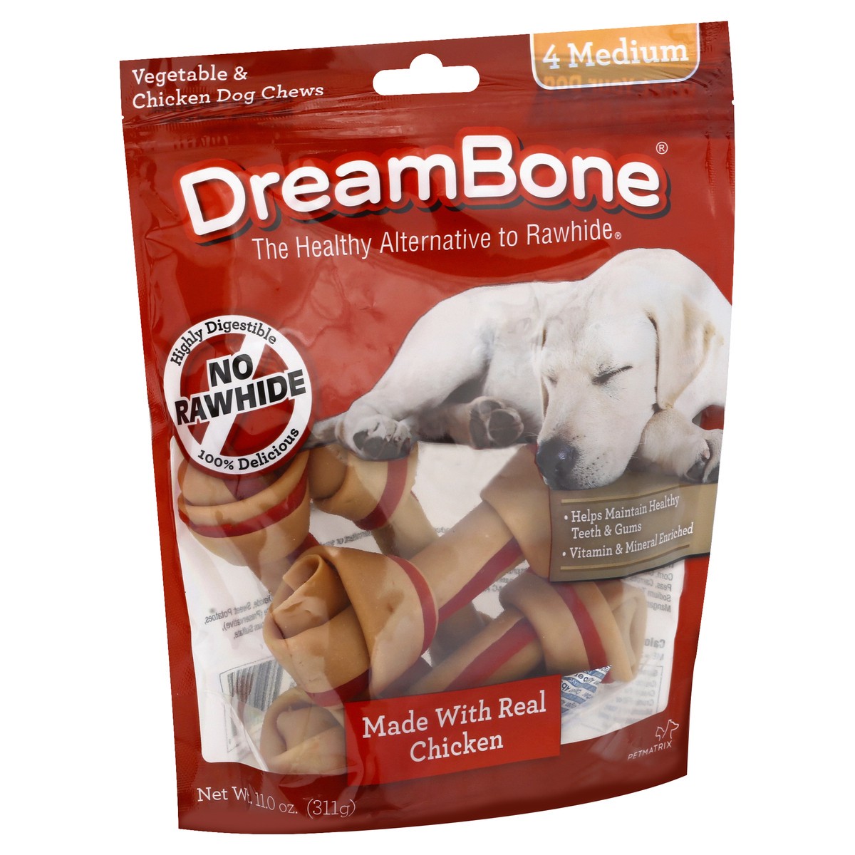 slide 4 of 11, DreamBone Medium Chews With Real Chicken 4 Count, Rawhide-Free, 0.75 lb